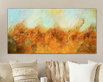 Original painting on canvas textured, one of a kind abstract landscape with blue and earthtones, textured canvas unique art, canadian artist