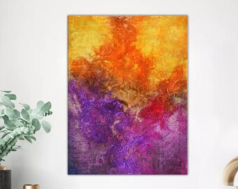 Purple wall art original canvas, abstract textured canvas, orange purple magenta, vibrant original abstract painting, one of a kind abstract