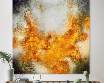 Grande dipinto astratto 36x36, arte murale moderna strutturata nei toni caldi della terra