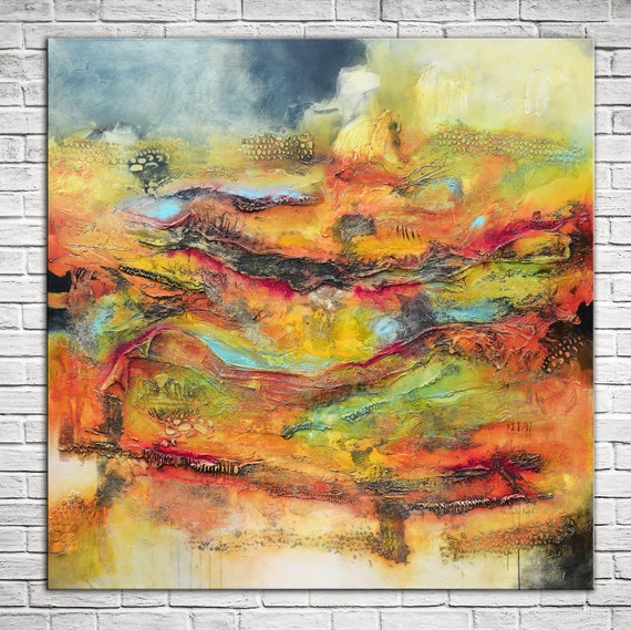 Large bold statement painting, abstract one of a kind original art, textured painting on canvas, canadian artist, colorful vibrant artwork