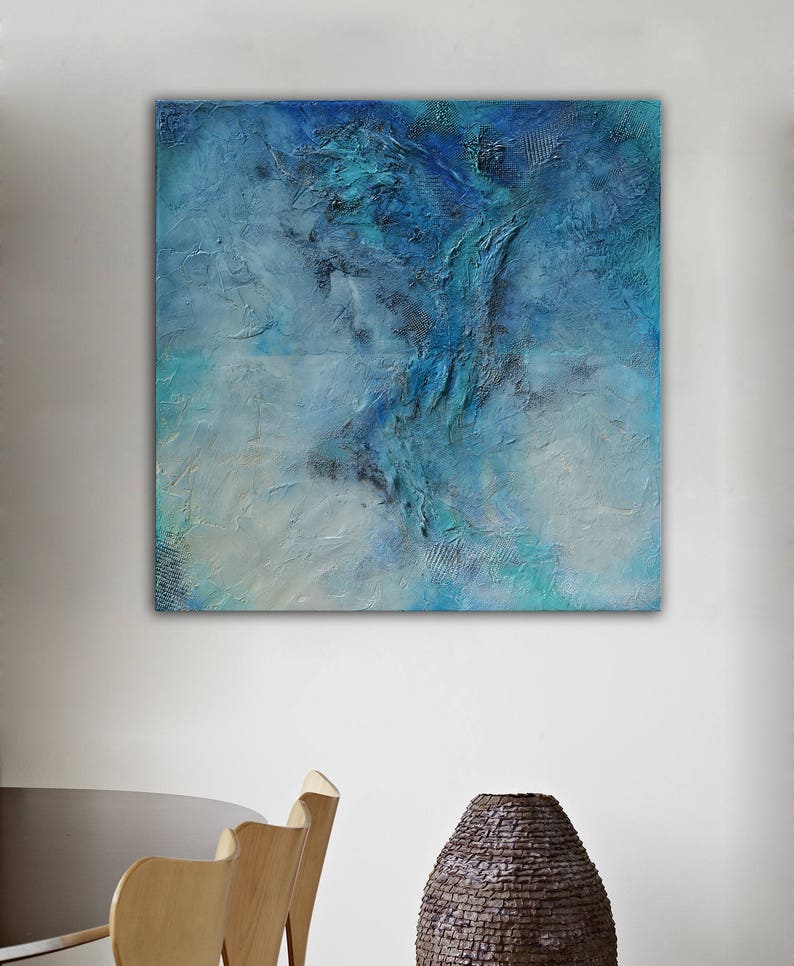 Blue square Painting Blue Original Painting Blue large Etsy