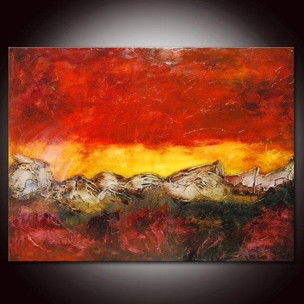 30 Percent Off - Read the Shop Announcement-   Sunset over the Rocks (36x48) - Huge Abstract Textured Landscape