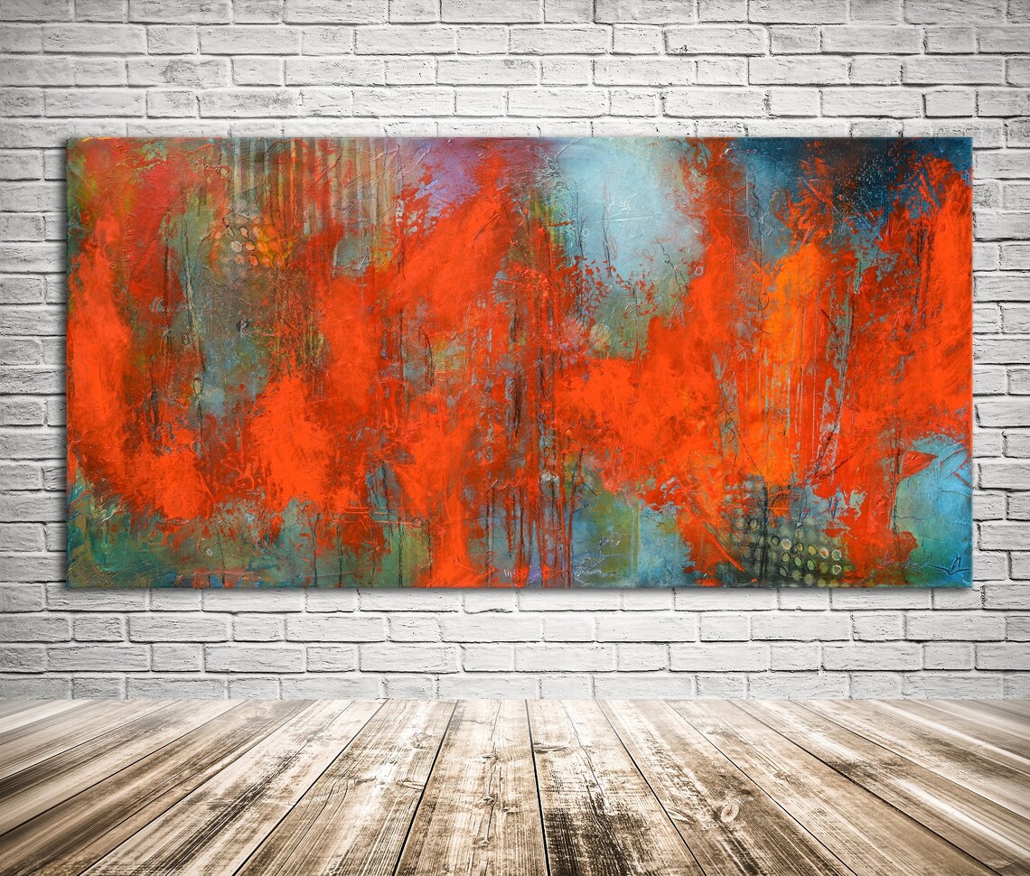 Red Blue Abstract Painting Modern Red Blue Painting Vibrant Etsy