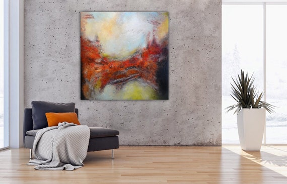 Large Abstract Painting Original Painting Red Grey Abstract | Etsy