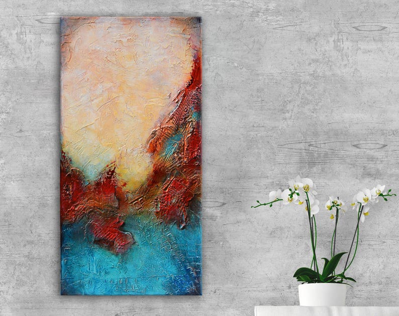 Bleu Rouge Abstrait Peinture Abstrait Art Mural Art Bleu Etsy