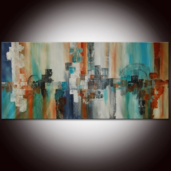 Huge Abstract Painting - 72x31 - Original by Andrada - Certificate of Authenticity