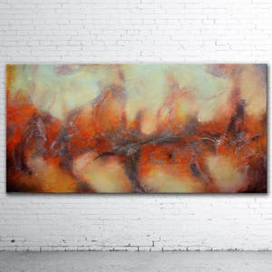 Red yellow cream Abstract Painting, Original Painting, mixed media, red painting, large textured abstract painting, office lobby decor art