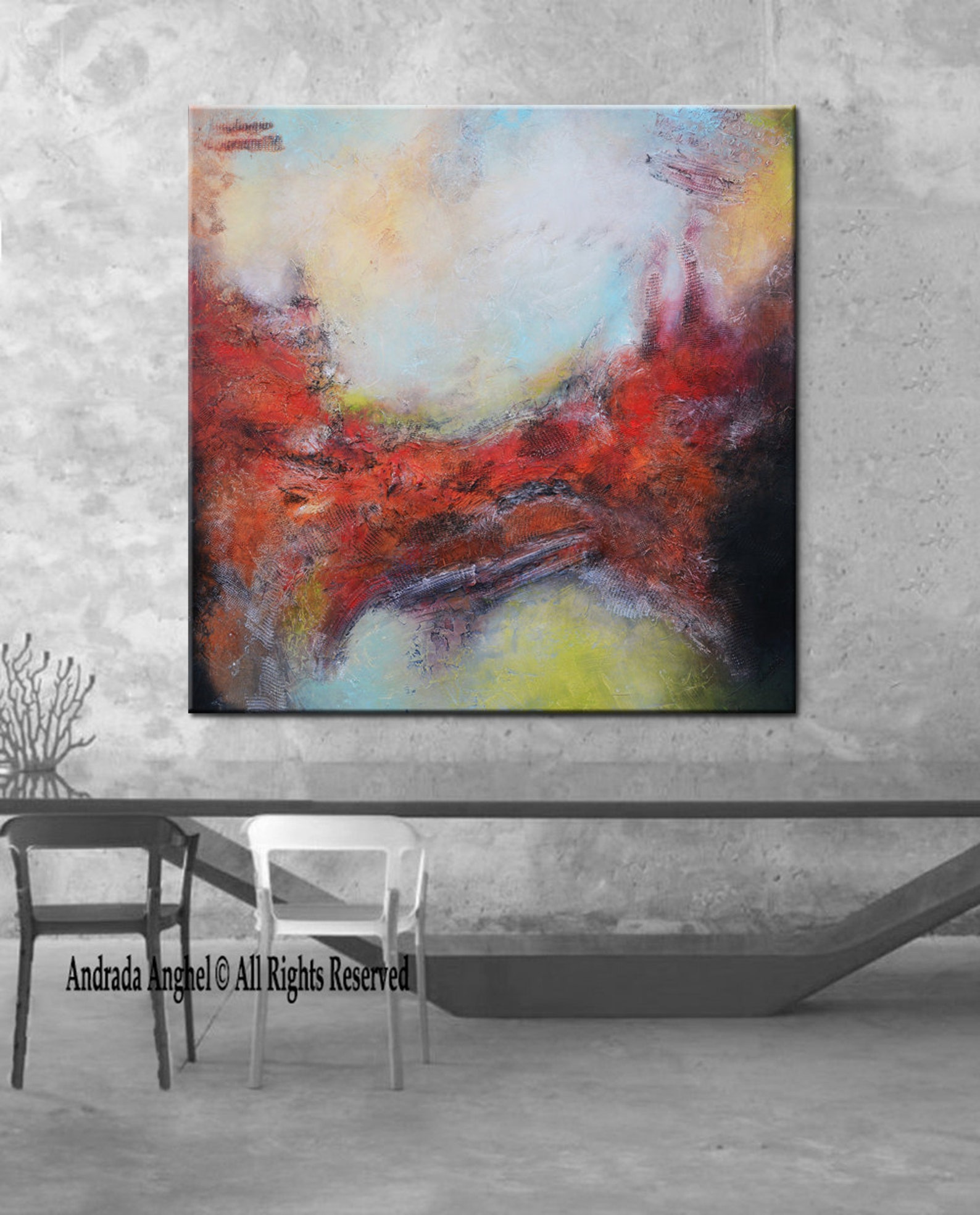 Large Abstract Painting original painting Red Grey Abstract Etsy