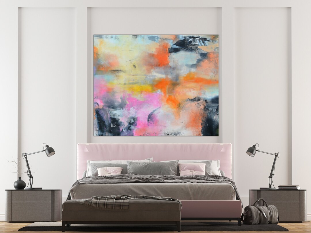 Extralarge Gray and Pink Abstract Original Painting, Pink Gray and