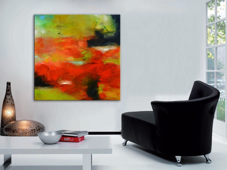 Abstract painting red painting green painting orange green | Etsy