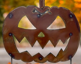 Panneau Jardin Fantôme Halloween - Métal, 97x38cm - 3 Fantômes Avec Citrouille - Fourni Avec Piquet De Fixation