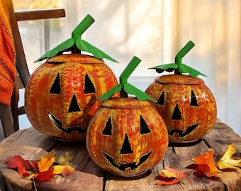 Set of 3 Metal Pumpkins Rustic, Jack-O-Lantern, Halloween Decor, Fall Decor, Garden Decor, Unique