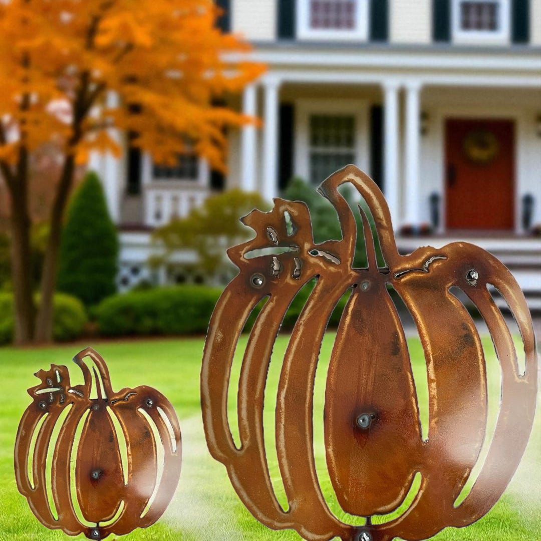 Rustic Metal Pumpkin Stake: Handmade Fall Garden Decor (10 Inches & 20 ...