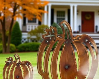 Rustic Metal Pumpkin Stake: Handmade Fall Garden Decor (10 Inches & 20 Inches)