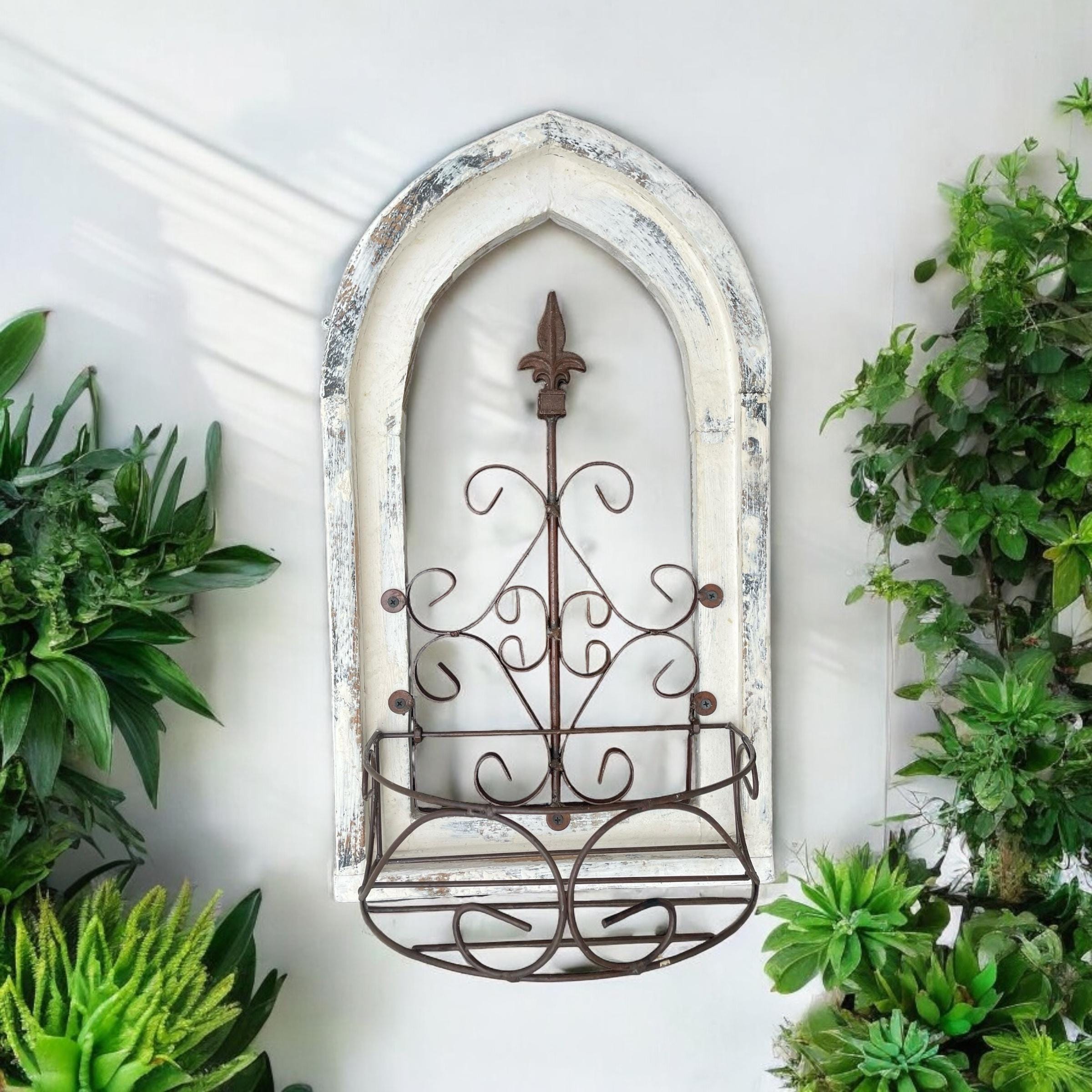Rustic Architectural Wood Window With Basket For Plants Wall Decor Handmade