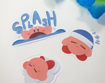 Pink Kirby Emote Stickers V. Blue | Waterproof Vinyl Decals for Laptop, Planner