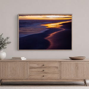 Golden Hour Beach Seascape Digital Download - Coastal Fine Art Wall Decor - Printable sea sunset photo