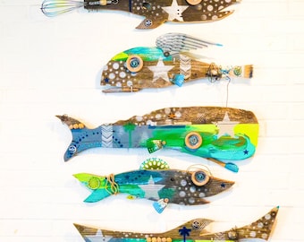 セール中!!! 2200 円でしたが、今は 1400 円です!!! ファイブスター キヘイ クルー、ボヘミアン アート、流木ウォール アート、彫刻、リサイクル アート、グリーン、ブルー、ギフト