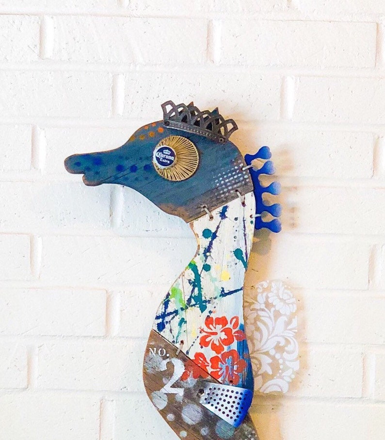 Maui Seahorse No. 2 Driftwood Wall Art Reclaimed Wood Navy Etsy