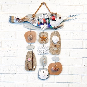 Ode to the Oceans, Driftwood Wall Art, Sea Glass,  Sculpture, Recycled Art, White, Blue, Gift, Beach Decor