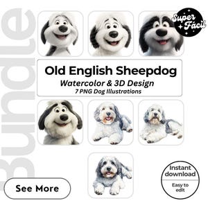 Alter englischer Schäferhund Hund Cipart, Clipart-Designs, Hunderasse PNG-Datei niedlicher Hund Clipart Bundle Hunderassen Pack, Cartoon Hund Png, Hund 3D Clipart
