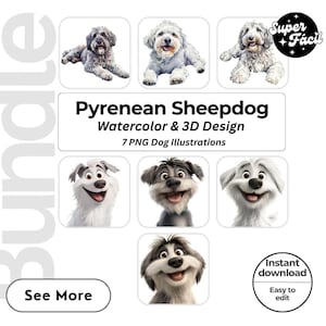 Pyrenean Sheepdog Dog Cipart, Clipart Designs, Dog Breed PNG File cute dog clipart bundle dog breeds pack, cartoon dog png,dog 3d clipart,