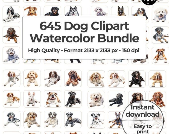 600+ Dog Watercolor Clipart Bundle Sublimation Designs, Dog Breed PNG ...