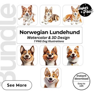 Norwegian Lundehund Dog Cipart, Clipart Designs, Dog Breed PNG File cute dog clipart bundle dog breeds pack, cartoon dog png, dog 3d clipart