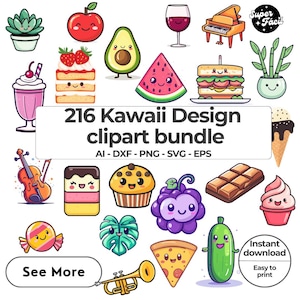 Kawaii Clipart Bundle, süße Kawaii PNG Clipart, Kawaii Essen, Kawaii Süßigkeiten, Kawaii Getränke, Kawaii Tiere, Kawaii Früchte, Kawaii Desings