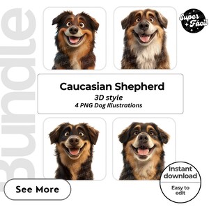 Caucasian Shepherd Dog Cipart, Clipart Designs, Dog Breed PNG File cute dog clipart bundle dog breeds pack, cartoon dog png, dog 3d clipart
