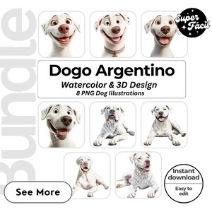 Dogo Argentino Hund Cipart, Clipart-Designs, Hunderasse PNG-Datei niedlicher Hund Clipart Bundle Hunderassen Pack, Cartoon Hund Png, Hund 3D Clipart,