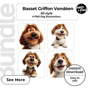 Basset Griffon Dog Clipart, Clipart Designs, Dog Breed PNG File, cute dog clipart bundle, dog breeds pack, cartoon dog png, dog 3d clipart
