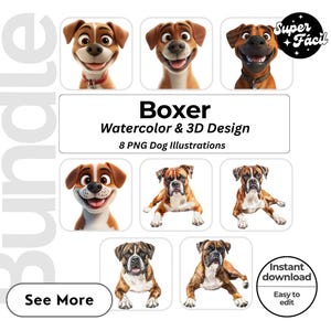 Boxer Dog Cipart, Clipart Designs, Dog Breed PNG File cute dog clipart bundle dog breeds pack, cartoon dog png, dog 3d clipart, watercolor