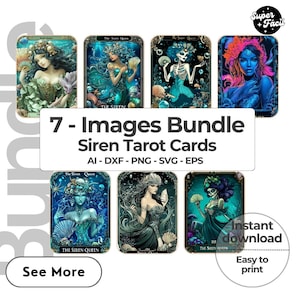 7 Bilder Bundle Sirene Tarotkarten, Gothic Tarot, Tarotkarten svg, Tarotkarte png, digitaler Download, sofortiger Download, Meerjungfrauen, Sirene