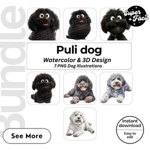 Puli Dog Cipart, Clipart Designs, Dog Breed PNG File cute dog clipart bundle dog breeds pack, cartoon dog png,dog 3d clipart, watercolor