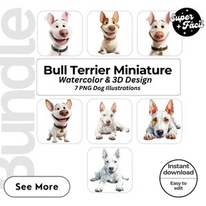 Bull Terrier Miniature Dog Cipart, Clipart Designs, Dog Breed PNG File cute dog clipart bundle dog breeds pack, cartoon dog png, dog 3d