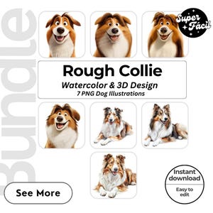 Rough Collie Dog Cipart, Clipart Designs, Dog Breed PNG File cute dog clipart bundle dog breeds pack, cartoon dog png,dog 3d clipart