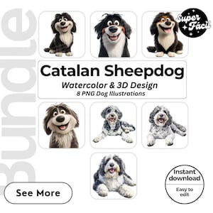 Catalan Sheepdog Dog Cipart, Clipart Designs, Dog Breed PNG File cute dog clipart bundle dog breeds pack, cartoon dog png, dog 3d clipart