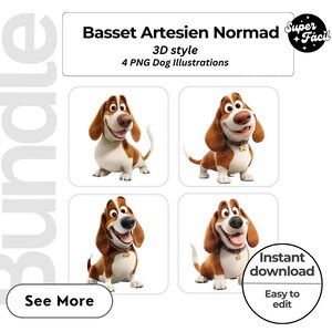 Basset Artesien Dog Clipart, Clipart Designs, Dog Breed PNG File, cute dog clipart bundle, dog breeds pack, cartoon dog png, dog 3d clipart