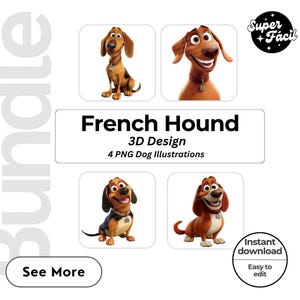 French Hound Dog Cipart, Clipart Designs, Dog Breed PNG File cute dog clipart bundle dog breeds pack, cartoon dog png, dog 3d clipart,