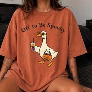 Comfort Colors® Off To Be Spooky Goose Shirt, Funny Halloween Goose Tee, Pumpkin Coffee Graphic Shirt, Cute Fall Comfort Colors Tee