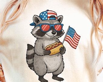 Funny Raccoon Hot Dog Shirt, Fourth of July Raccoon Shirt,  Retro America Shirt, Funny Patriotic Shirt, USA Shirt, USA 4th of July Hot Dog