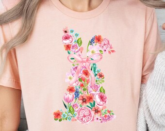 Bunny Easter Coquette Shirt, Floral Easter Bunny Shirt, Easter Bunny Shirt, Easter Coquette Bow Tee, Girly Easter Shirt, Easter Gift