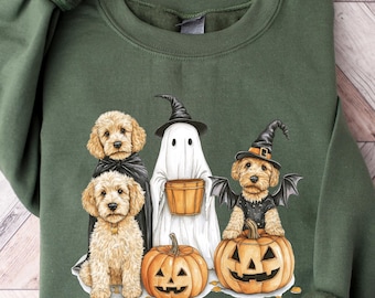 Halloween Dog Sweatshirt, Halloween Goldendoodle Shirt, Retro Spooky Season Shirt, Cute Ghost Dog Shirt, Dog Lover Shirt, Doodle Mom Shirt