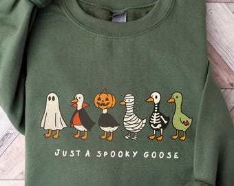Halloween Funny Goose Sweatshirt, Just a Spooky Goose Shirt, Halloween Sweatshirt, Skeleton Goose Shirt, Spooky Season Shirt, Spooky Goose