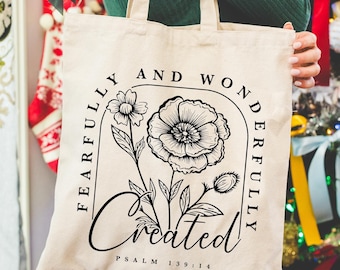 Christian Tote Bag, Fearfully and Wonderfully Made Tote Bag, Religious Tote Bag, Canvas Tote Bag, Christian Accessories, Christian Gifts
