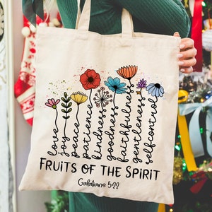 Christian Tote Bag, Fruits of the Spirit Tote Bag, Religious Tote Bag, Gift For Jesus Lover, Christian Gifts,Bible Verse Bag,Christian Women