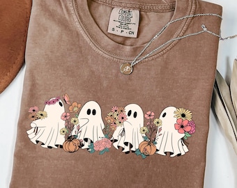 Comfort Colors® Ghost Floral Shirt, Cute Floral Ghost Shirt, Spooky Season Tee, Halloween Party Outfit, Cute Halloween Womens Clothing Gifts