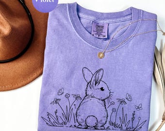 Comfort Colors® Floral Easter Shirt, Easter Shirt, Easter Rabbit Shirt, Easter Shirts for Women, Easter Bunny Shirt,  Cute Easter Gift