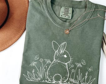 Comfort Colors® Floral Easter Shirt, Easter Shirt, Easter Rabbit Shirt, Easter Shirts for Women, Easter Bunny Shirt,  Cute Easter Gift